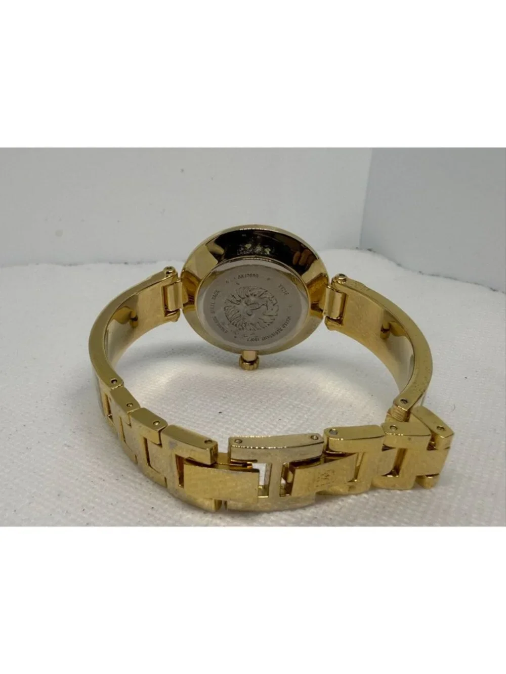 Anne Klein Women's Gold-Tone Cream Dial Marble Acetate Bracelet Watch AK/2690
